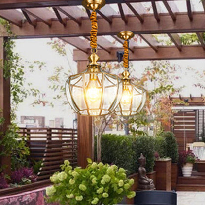 Modern Mid-century Waterproof Copper Glass Cage Rhombic Cylinder 1/3/4 Light Chandeliers for Outdoor Patio