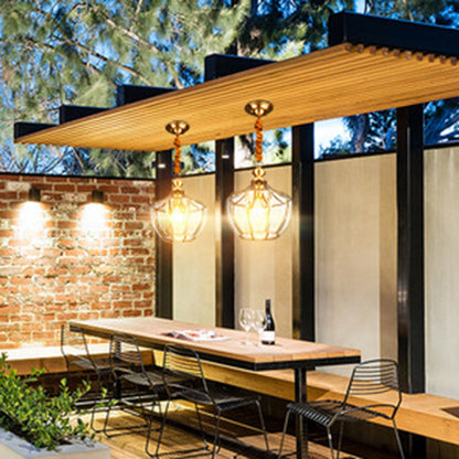 Modern Mid-century Waterproof Copper Glass Cage Rhombic Cylinder 1/3/4 Light Chandeliers for Outdoor Patio