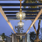 Modern Mid-century Waterproof Copper Glass Cage Rhombic Cylinder 1/3/4 Light Chandeliers for Outdoor Patio Lumendat