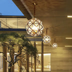 Modern Mid-century Waterproof Copper Glass Cage Rhombic Cylinder 1/3/4 Light Chandeliers for Outdoor Patio Lumendat