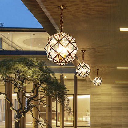 Modern Mid-century Waterproof Copper Glass Cage Rhombic Cylinder 1/3/4 Light Chandeliers for Outdoor Patio