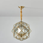 Modern Mid-century Waterproof Copper Glass Cage Rhombic Cylinder 1/3/4 Light Chandeliers for Outdoor Patio Lumendat