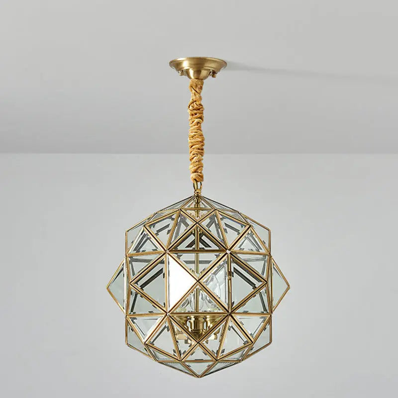 Modern Mid-century Waterproof Copper Glass Cage Rhombic Cylinder 1/3/4 Light Chandeliers for Outdoor Patio Lumendat