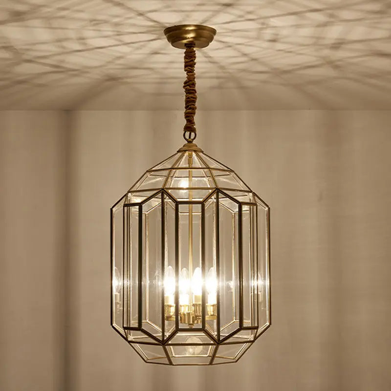 Modern Mid-century Waterproof Copper Glass Cage Rhombic Cylinder 1/3/4 Light Chandeliers for Outdoor Patio Lumendat