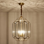 Modern Mid-century Waterproof Copper Glass Cage Rhombic Cylinder 1/3/4 Light Chandeliers for Outdoor Patio Lumendat
