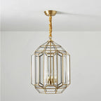Modern Mid-century Waterproof Copper Glass Cage Rhombic Cylinder 1/3/4 Light Chandeliers for Outdoor Patio Lumendat