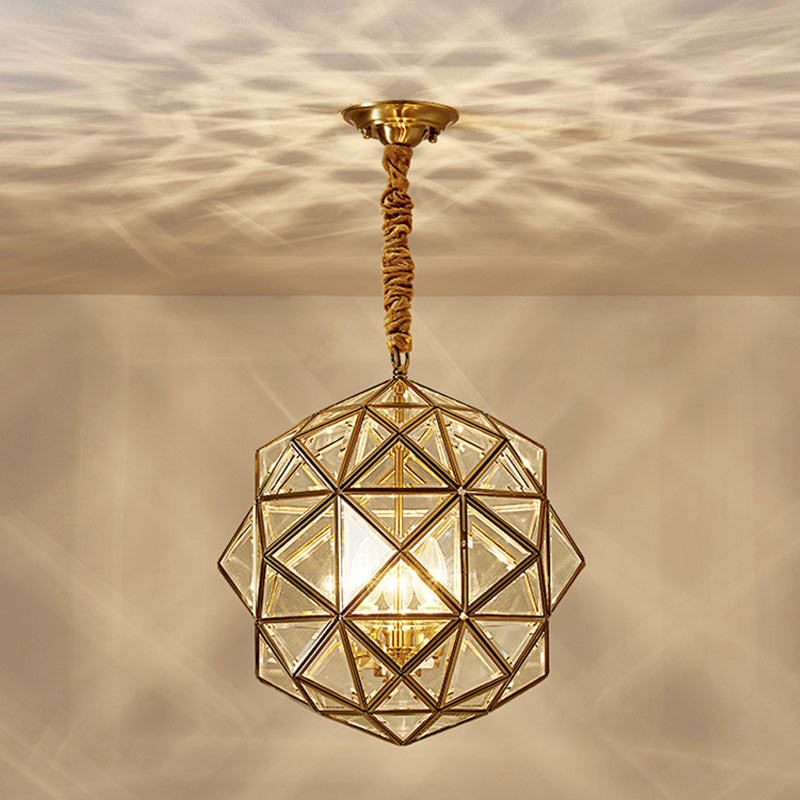 Modern Mid-century Waterproof Copper Glass Cage Rhombic Cylinder 1/3/4 Light Chandeliers for Outdoor Patio