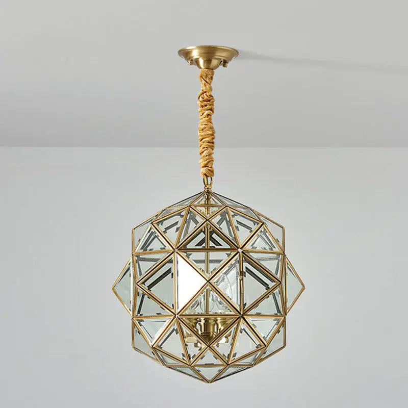 Modern Mid-century Waterproof Copper Glass Cage Rhombic Cylinder 1/3/4 Light Chandeliers for Outdoor Patio Lumendat