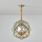 Modern Mid-century Waterproof Copper Glass Cage Rhombic Cylinder 1/3/4 Light Chandeliers for Outdoor Patio Lumendat