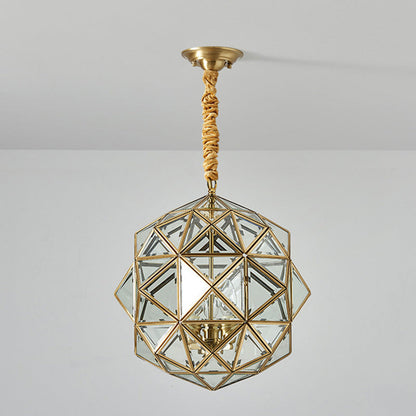 Modern Mid-century Waterproof Copper Glass Cage Rhombic Cylinder 1/3/4 Light Chandeliers for Outdoor Patio