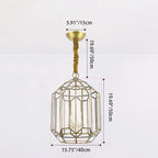 Modern Mid-century Waterproof Copper Glass Cage Rhombic Cylinder 1/3/4 Light Chandeliers for Outdoor Patio Lumendat