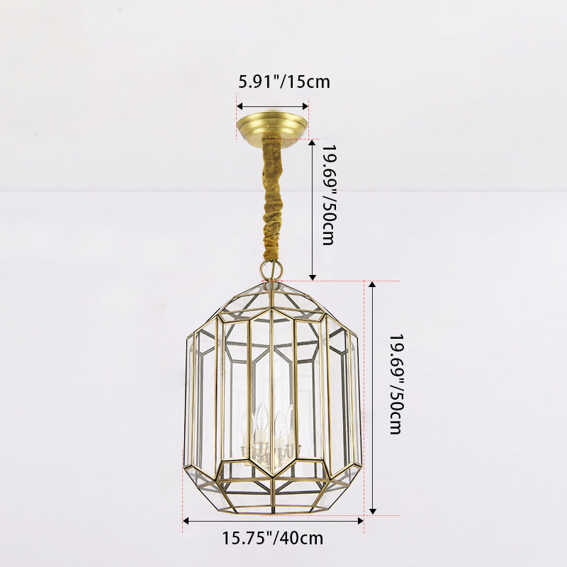 Modern Mid-century Waterproof Copper Glass Cage Rhombic Cylinder 1/3/4 Light Chandeliers for Outdoor Patio