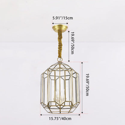 Modern Mid-century Waterproof Copper Glass Cage Rhombic Cylinder 1/3/4 Light Chandeliers for Outdoor Patio