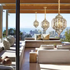 Modern Mid-century Waterproof Copper Glass Cage Rhombic Cylinder 1/3/4 Light Chandeliers for Outdoor Patio Lumendat