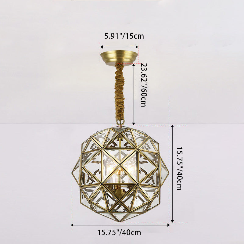 Modern Mid-century Waterproof Copper Glass Cage Rhombic Cylinder 1/3/4 Light Chandeliers for Outdoor Patio