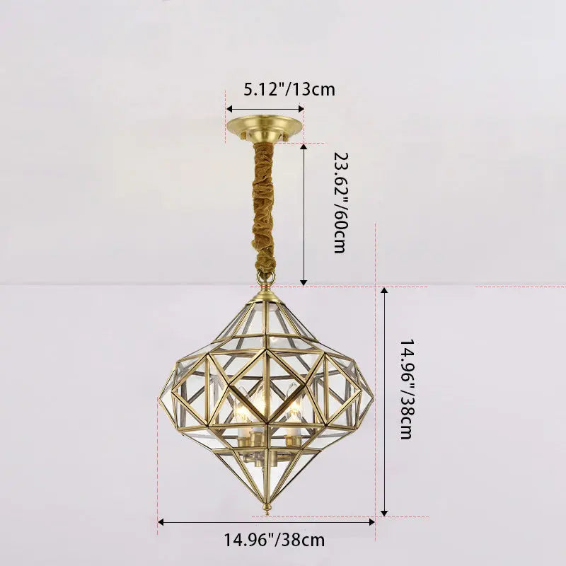 Modern Mid-century Waterproof Copper Glass Cage Rhombic Cylinder 1/3/4 Light Chandeliers for Outdoor Patio Lumendat