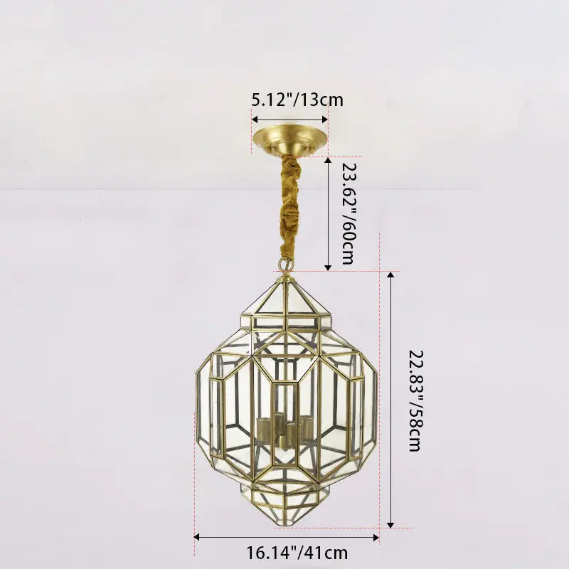 Modern Mid-century Waterproof Copper Glass Cage Rhombic Cylinder 1/3/4 Light Chandeliers for Outdoor Patio Lumendat