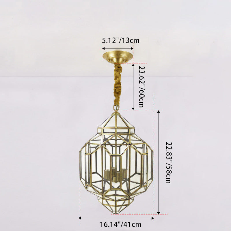 Modern Mid-century Waterproof Copper Glass Cage Rhombic Cylinder 1/3/4 Light Chandeliers for Outdoor Patio