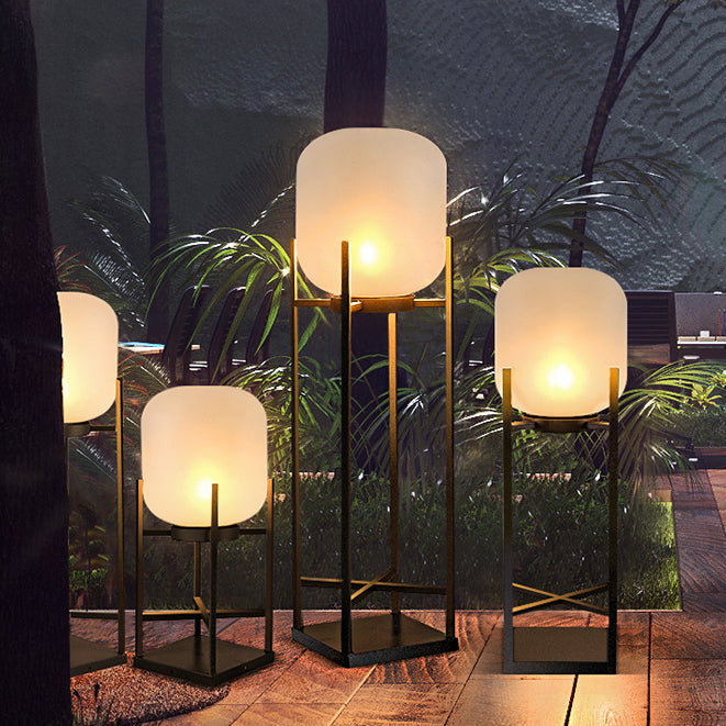 Modern Simplicity Solar Waterproof Cylinder Stainless Steel Acrylic LED Standing Floor Lamp For Outdoor Patio Lumendat