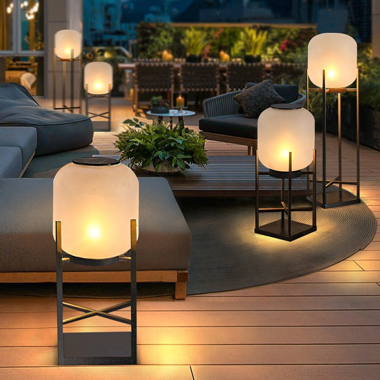Modern Simplicity Solar Waterproof Cylinder Stainless Steel Acrylic LED Standing Floor Lamp For Outdoor Patio Lumendat