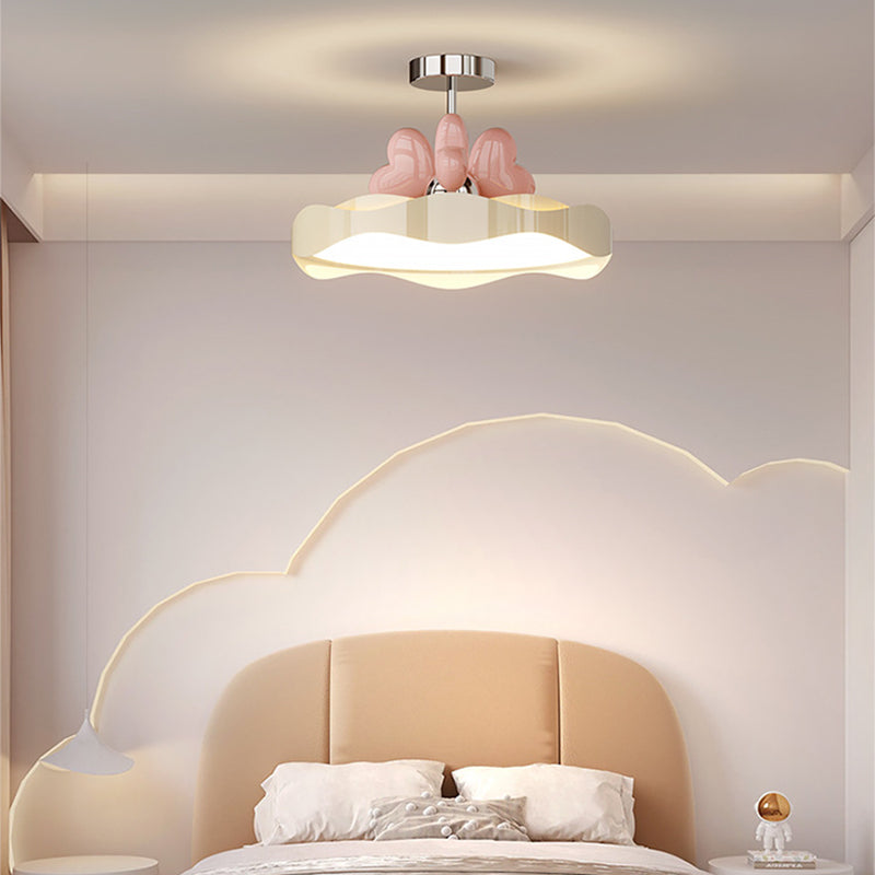 Lumendat Contemporary Nordic Kids Round Heart Iron Acrylic PU LED Semi-Flush Mount Ceiling Light For Bedroom Lumendat