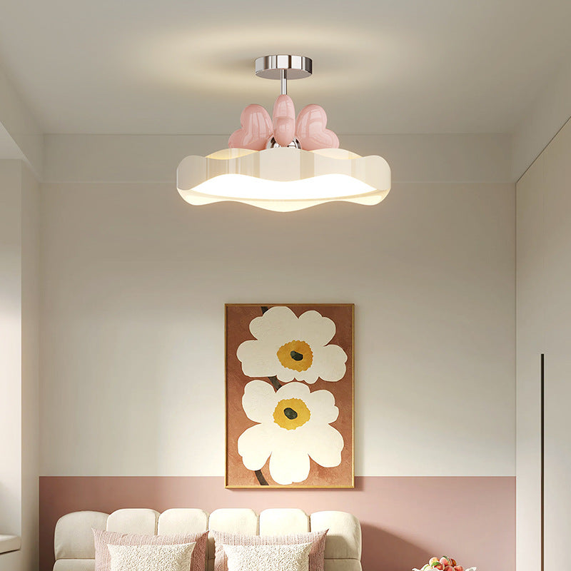 Lumendat Contemporary Nordic Kids Round Heart Iron Acrylic PU LED Semi-Flush Mount Ceiling Light For Bedroom Lumendat