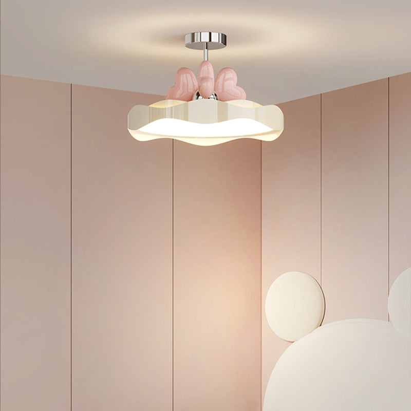 Lumendat Contemporary Nordic Kids Round Heart Iron Acrylic PU LED Semi-Flush Mount Ceiling Light For Bedroom Lumendat