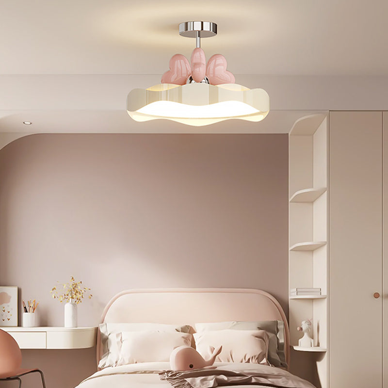 Lumendat Contemporary Nordic Kids Round Heart Iron Acrylic PU LED Semi-Flush Mount Ceiling Light For Bedroom Lumendat