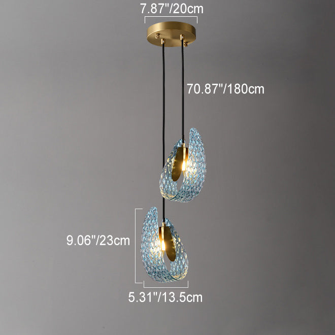 Modern Luxury Copper Glass Flake Petal 1/2 Light Pendant Light for Dining Room