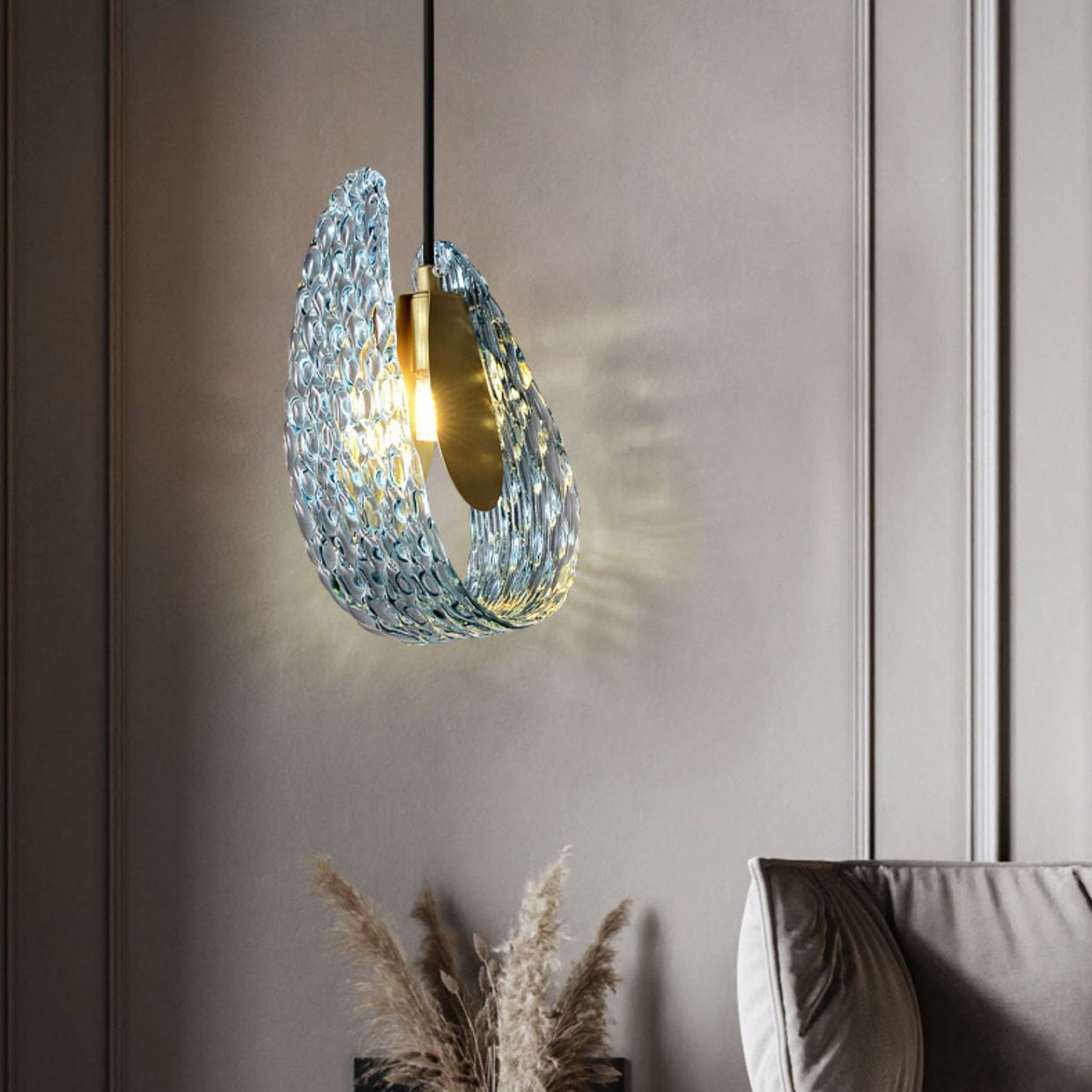 Modern Luxury Copper Glass Flake Petal 1/2 Light Pendant Light for Dining Room