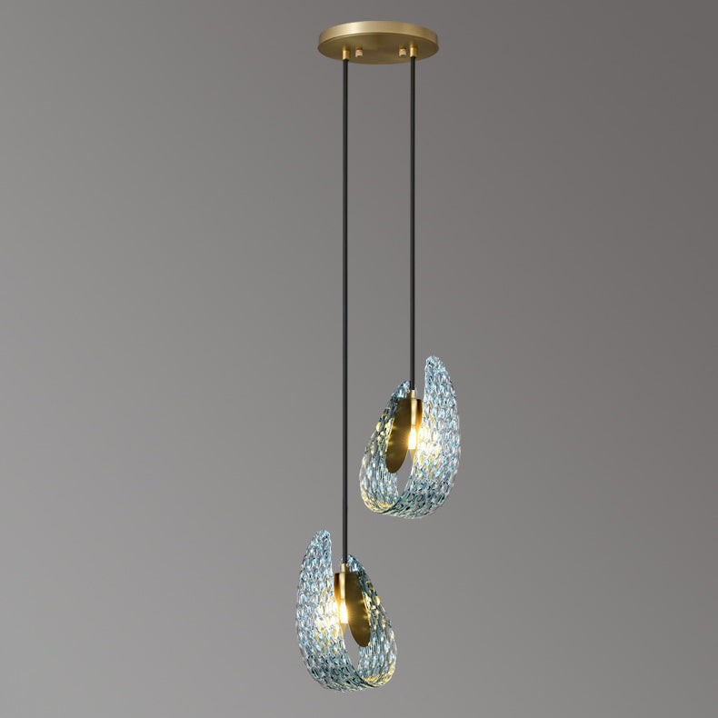 Modern Luxury Copper Glass Flake Petal 1/2 Light Pendant Light for Dining Room