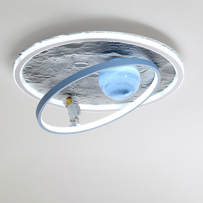 Lumendat Contemporary Scandinavian Kids Iron Aluminum Resin Acrylic Round Moon Astronaut LED Flush Mount Ceiling Light For Bedroom Lumendat