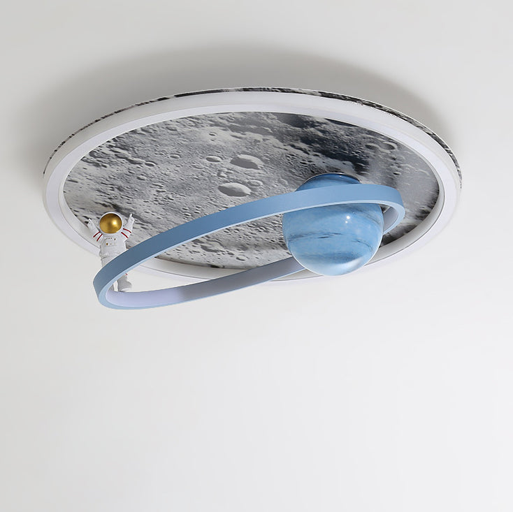 Lumendat Contemporary Scandinavian Kids Iron Aluminum Resin Acrylic Round Moon Astronaut LED Flush Mount Ceiling Light For Bedroom Lumendat
