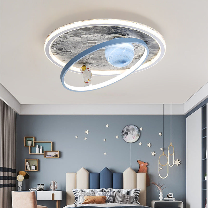 Lumendat Contemporary Scandinavian Kids Iron Aluminum Resin Acrylic Round Moon Astronaut LED Flush Mount Ceiling Light For Bedroom Lumendat