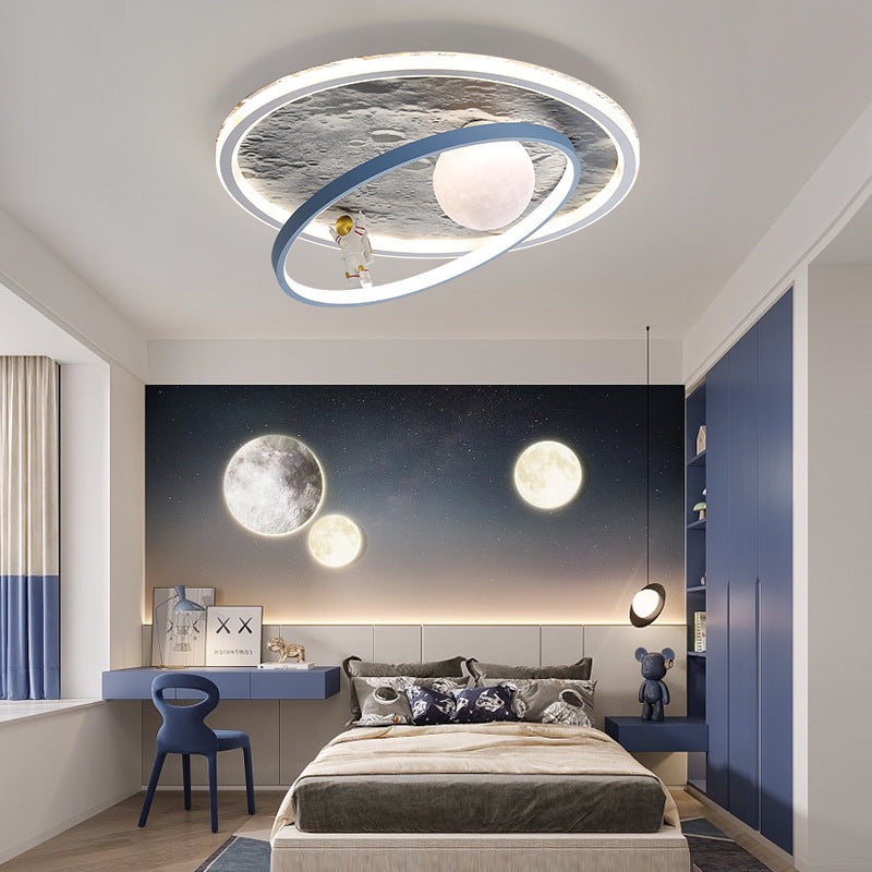 Lumendat Contemporary Scandinavian Kids Iron Aluminum Resin Acrylic Round Moon Astronaut LED Flush Mount Ceiling Light For Bedroom Lumendat