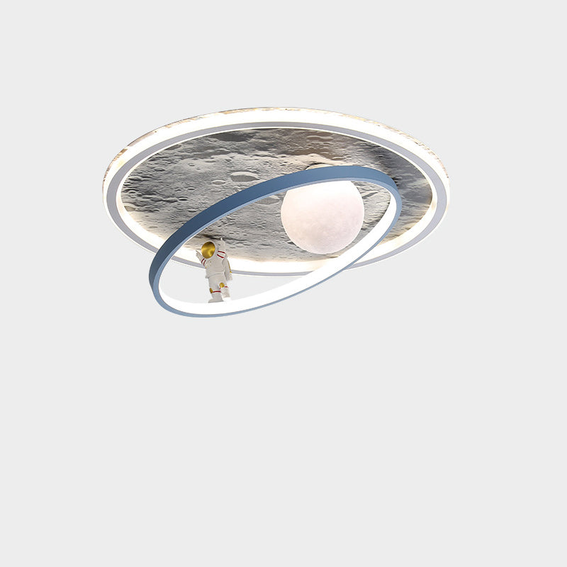 Lumendat Contemporary Scandinavian Kids Iron Aluminum Resin Acrylic Round Moon Astronaut LED Flush Mount Ceiling Light For Bedroom Lumendat