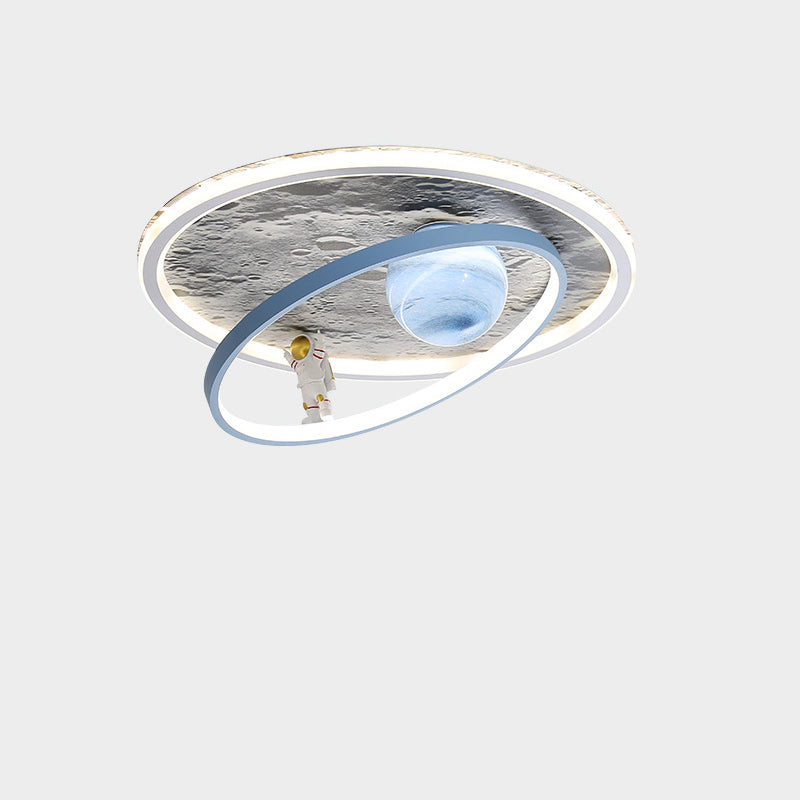 Lumendat Contemporary Scandinavian Kids Iron Aluminum Resin Acrylic Round Moon Astronaut LED Flush Mount Ceiling Light For Bedroom Lumendat