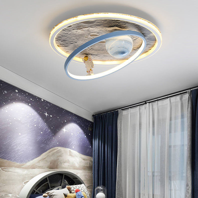 Lumendat Contemporary Scandinavian Kids Iron Aluminum Resin Acrylic Round Moon Astronaut LED Flush Mount Ceiling Light For Bedroom Lumendat