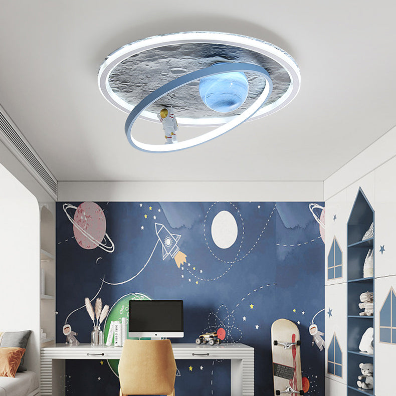 Lumendat Contemporary Scandinavian Kids Iron Aluminum Resin Acrylic Round Moon Astronaut LED Flush Mount Ceiling Light For Bedroom Lumendat