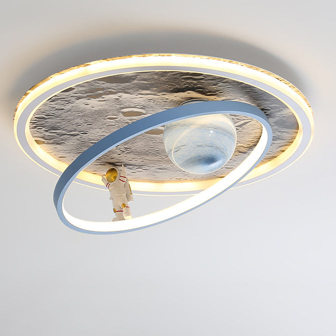 Lumendat Contemporary Scandinavian Kids Iron Aluminum Resin Acrylic Round Moon Astronaut LED Flush Mount Ceiling Light For Bedroom Lumendat