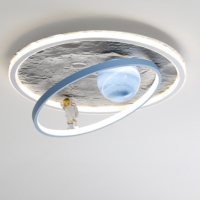 Lumendat Contemporary Scandinavian Kids Iron Aluminum Resin Acrylic Round Moon Astronaut LED Flush Mount Ceiling Light For Bedroom Lumendat