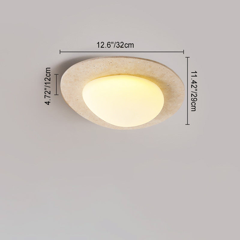 Contemporary Nordic Travertine Plastic Cobblestone Elliptical LED Flush Mount Ceiling Light for Living Room