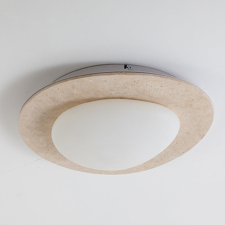 Contemporary Nordic Travertine Plastic Cobblestone Elliptical LED Flush Mount Ceiling Light for Living Room