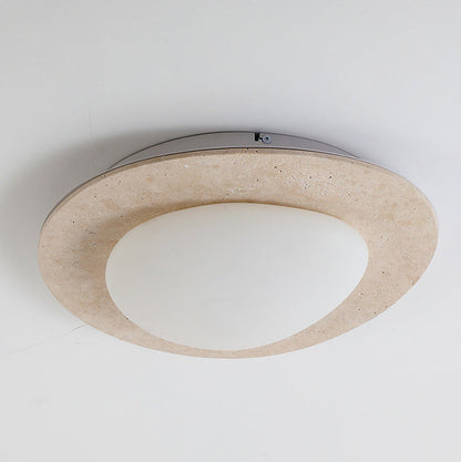 Contemporary Nordic Travertine Plastic Cobblestone Elliptical LED Flush Mount Ceiling Light for Living Room