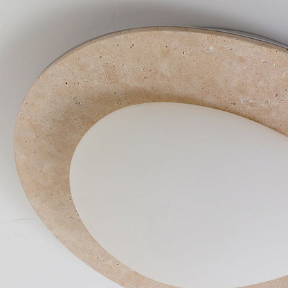 Contemporary Nordic Travertine Plastic Cobblestone Elliptical LED Flush Mount Ceiling Light for Living Room