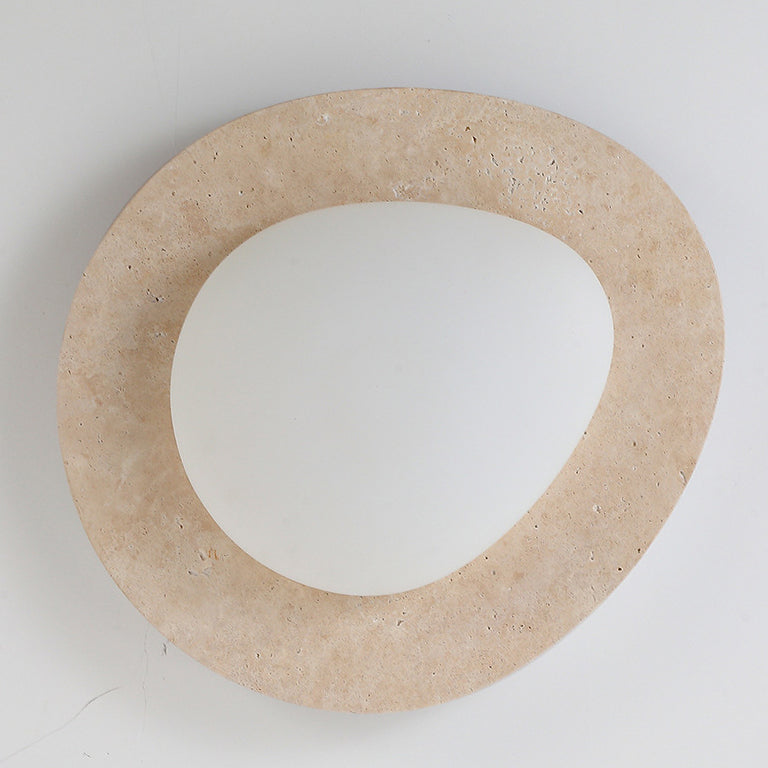 Contemporary Nordic Travertine Plastic Cobblestone Elliptical LED Flush Mount Ceiling Light for Living Room