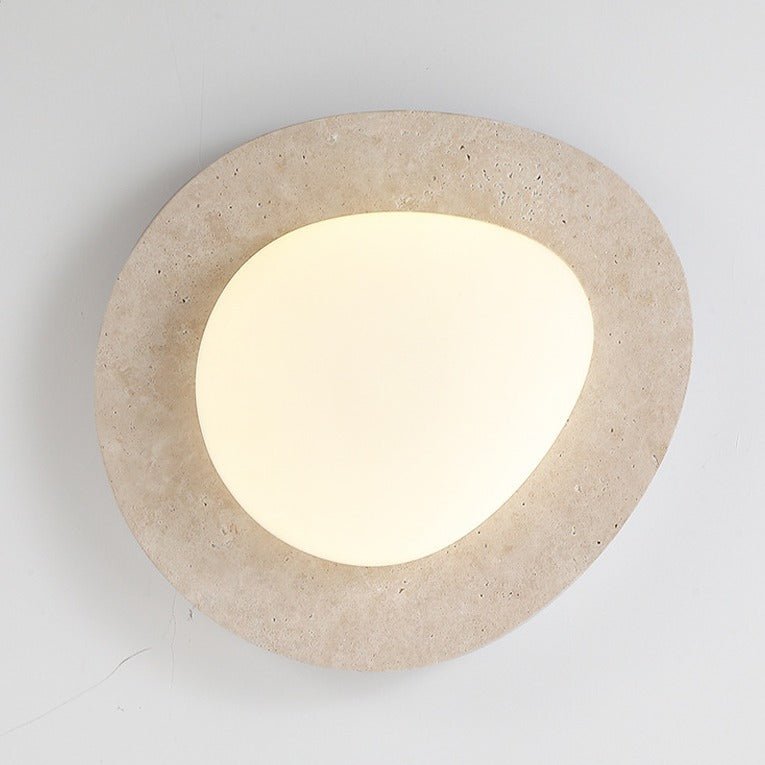 Contemporary Nordic Travertine Plastic Cobblestone Elliptical LED Flush Mount Ceiling Light for Living Room