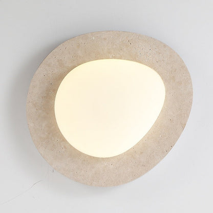 Contemporary Nordic Travertine Plastic Cobblestone Elliptical LED Flush Mount Ceiling Light for Living Room