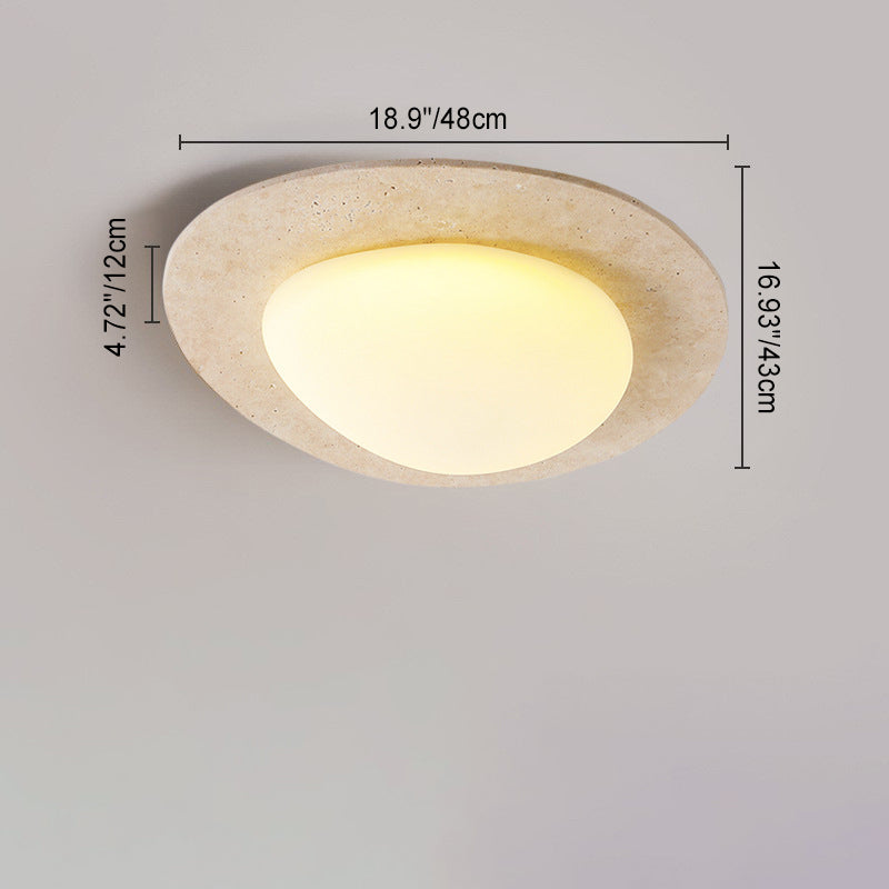 Contemporary Nordic Travertine Plastic Cobblestone Elliptical LED Flush Mount Ceiling Light for Living Room
