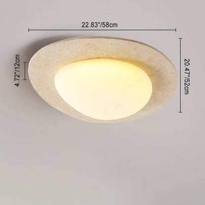 Contemporary Nordic Travertine Plastic Cobblestone Elliptical LED Flush Mount Ceiling Light for Living Room